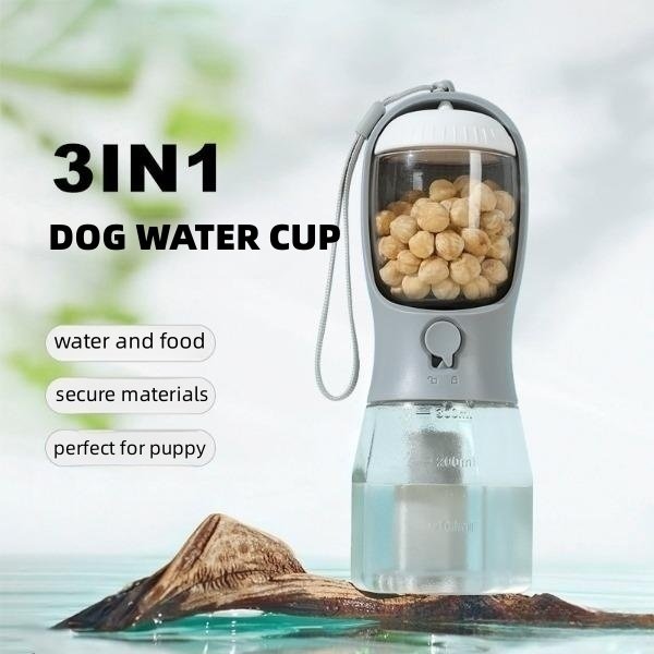 Portable Dog Water Bottle with Food Storage & Waste Bag Holder – 3-in-1 Pet Travel Solution - Image 3